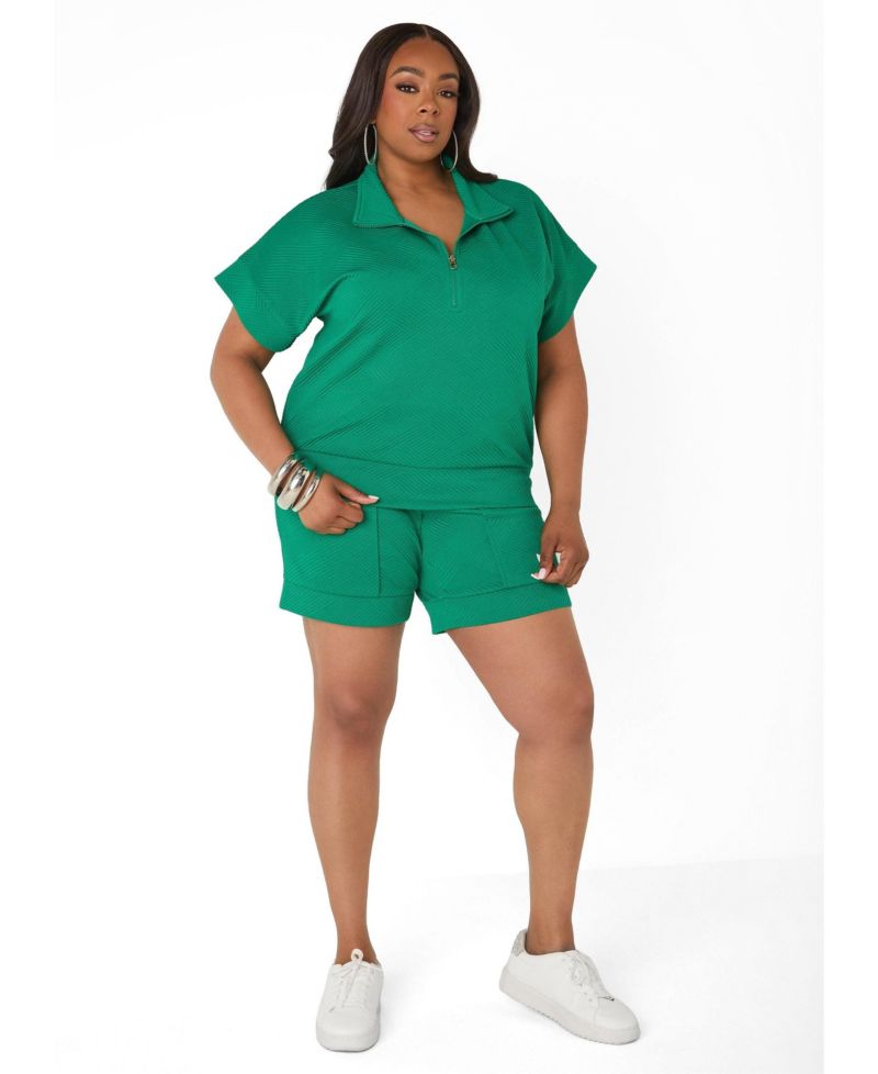 Plus Size Women's Zip Front Athletic Knit Pullover