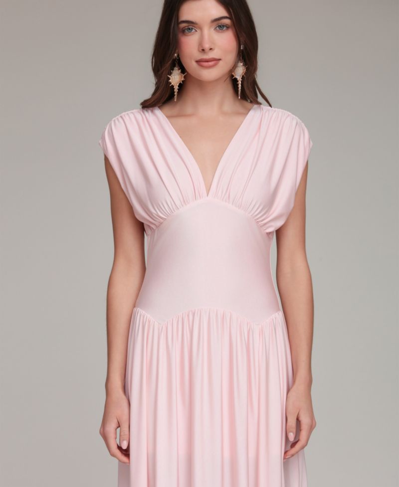 Women's Shirred V-Neck Sleeveless Maxi Dress