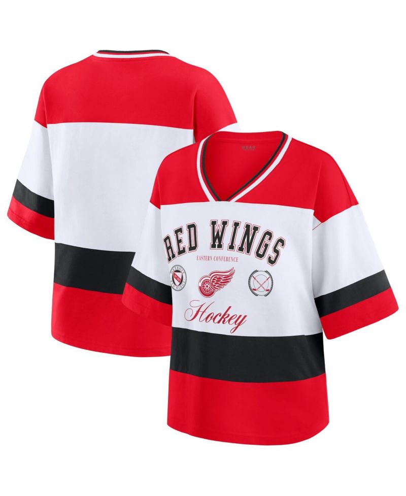 Women's Red/White Detroit Red Wings Jersey Style T-Shirt
