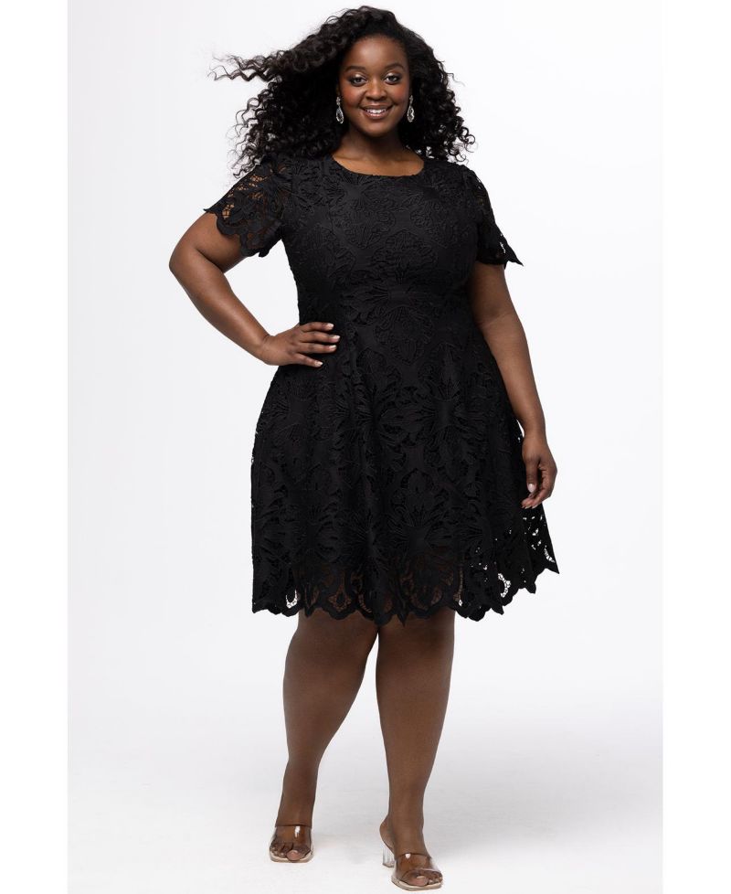 Women's Lace Little Black Party Dress with Cap Sleeve