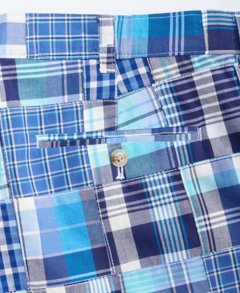 Men's Regular-Fit Madras Plaid Patchwork 9" Shorts