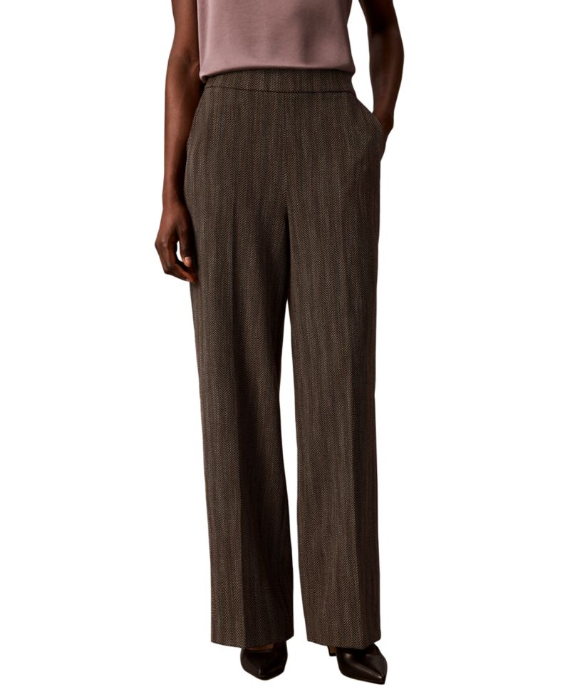 Women's Pull-On Wide-Leg Herringbone Pants