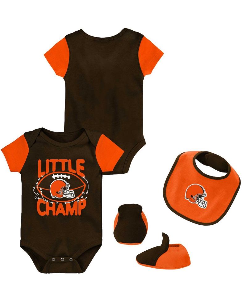 Newborn and Infant Boys and Girls Brown, Orange Cleveland Browns Little Champ Three-Piece Bodysuit Bib and Booties Set