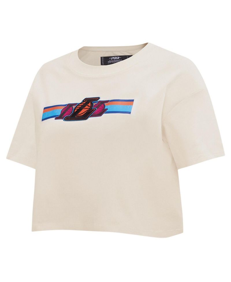 Women's Cream Los Angeles Lakers Retro Striper SJ Cropped Boxy T-Shirt