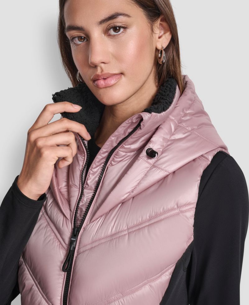 Women's Contrast Collar Hooded Puffer Vest