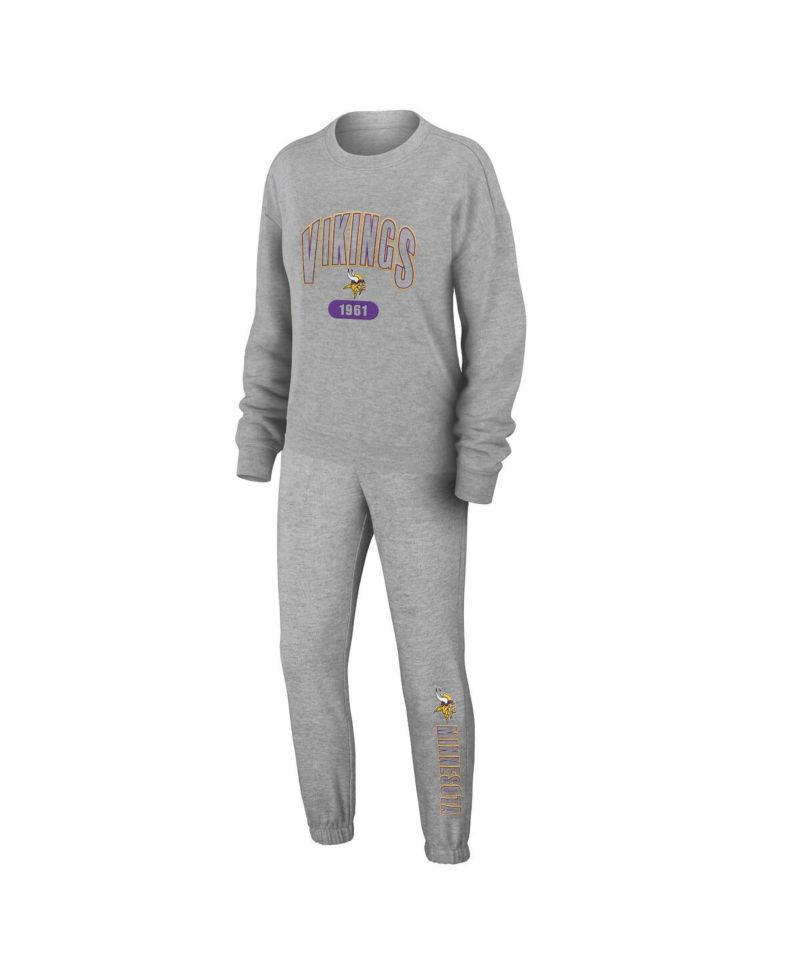 Women's Heather Gray Minnesota Vikings Knit Long Sleeve Tri-Blend T-shirt and Pants Sleep Set