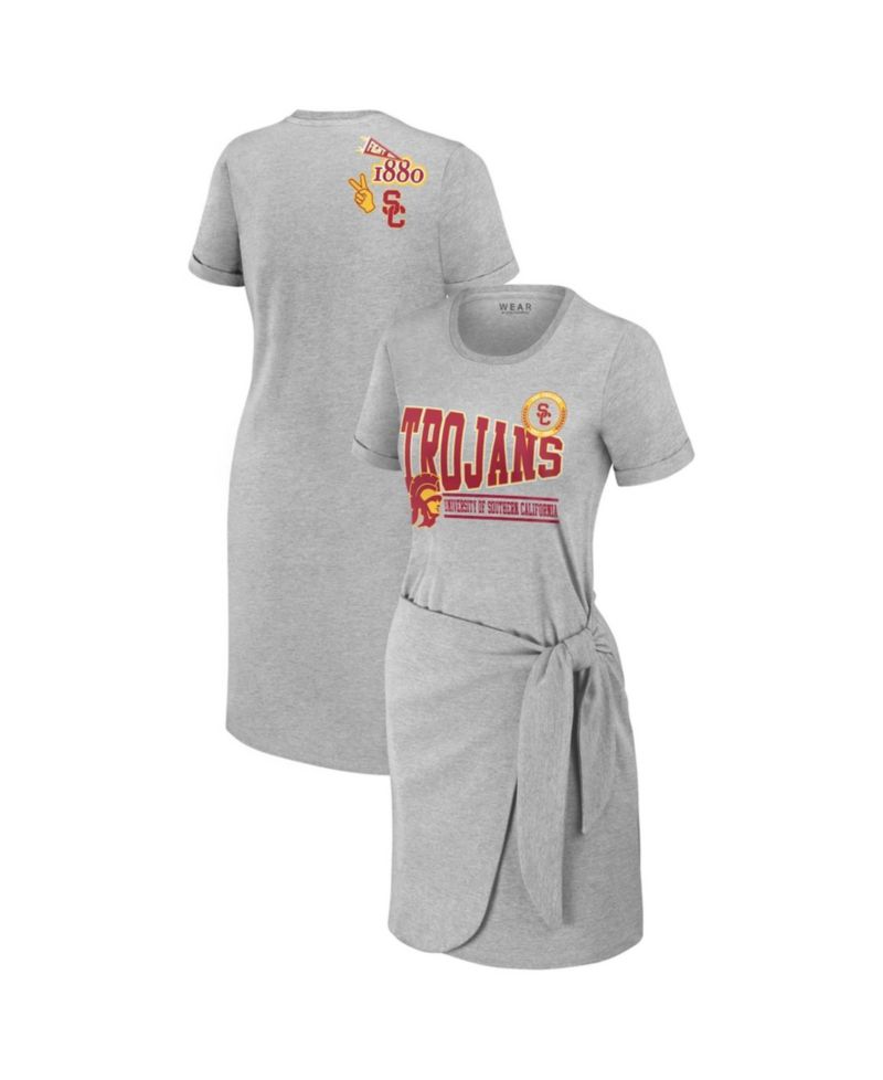 Women's Heather Gray USC Trojans Knotted T-Shirt Dress