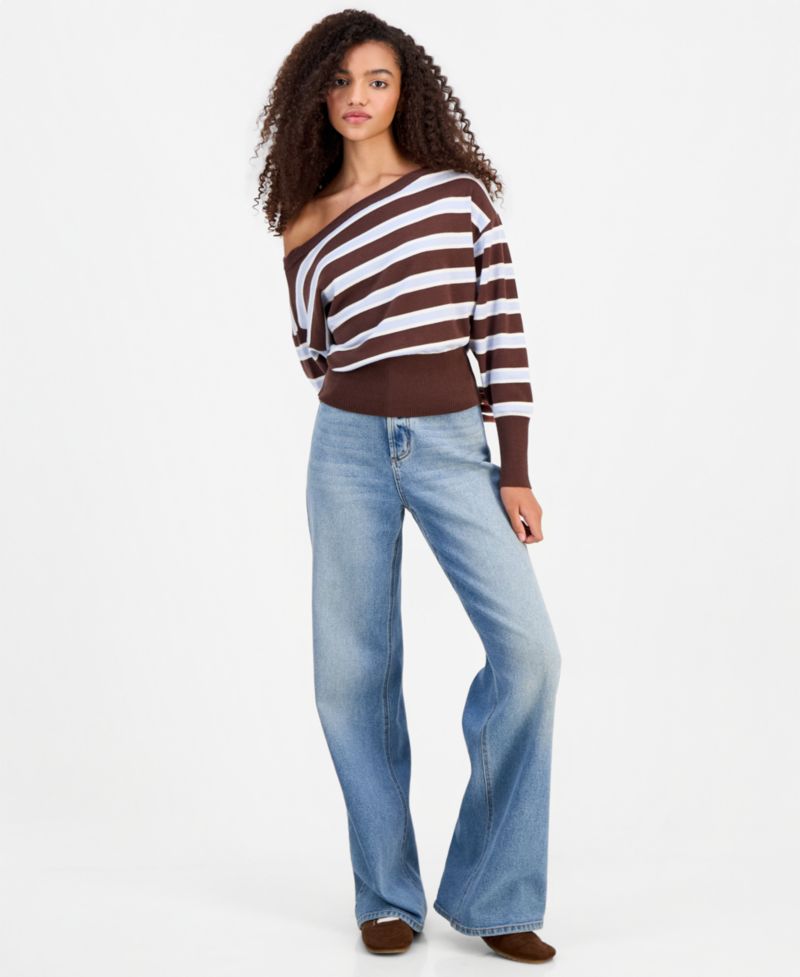 Juniors' Off-The-Shoulder Dropped-Sleeve Sweater