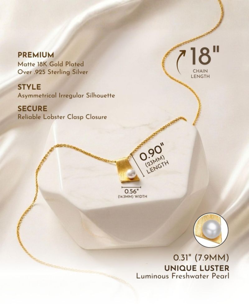 Sterling Silver 18K Gold Plated Unique Pearl Pendant Necklace