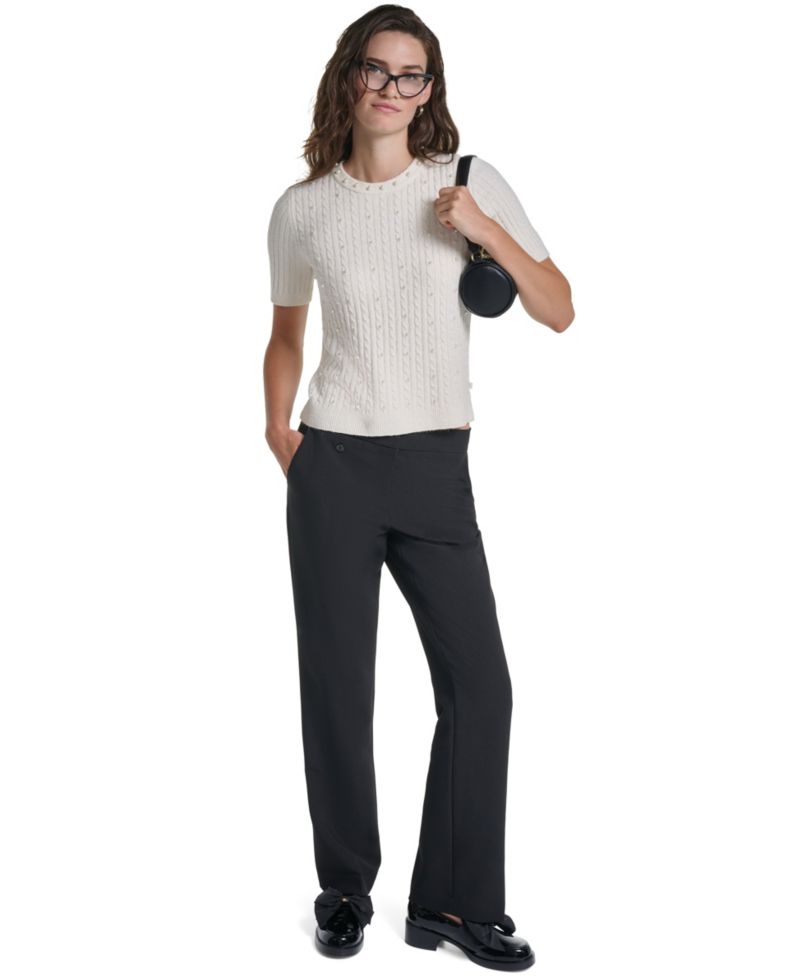 PetiteCable-Knit Crewneck Short-Sleeve Sweater