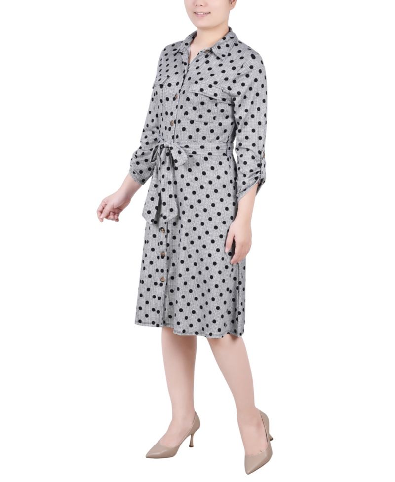 Petite 3/4 Sleeve Roll Tab Shirtdress