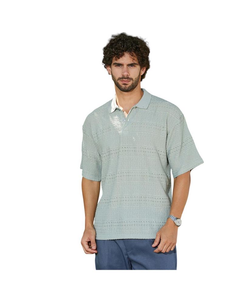 Men's Sage Green Bohomian Oversized Polo T-Shirt