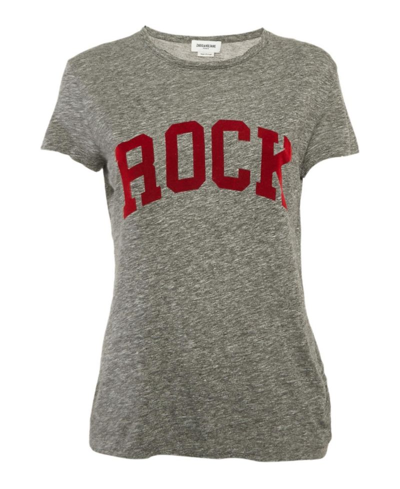 Women's Grey Flocked Jersey Walk Chine Rock T-Shirt