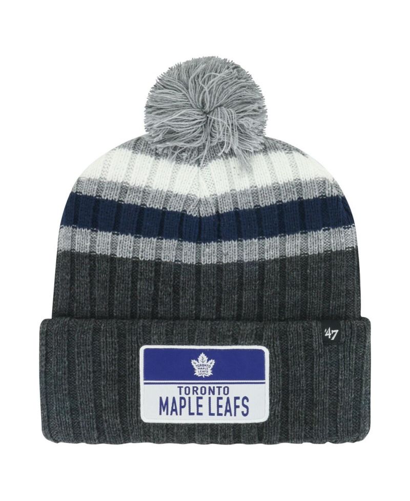 Men's Gray Toronto Maple Leafs Stack Patch Cuffed Knit Hat with Pom