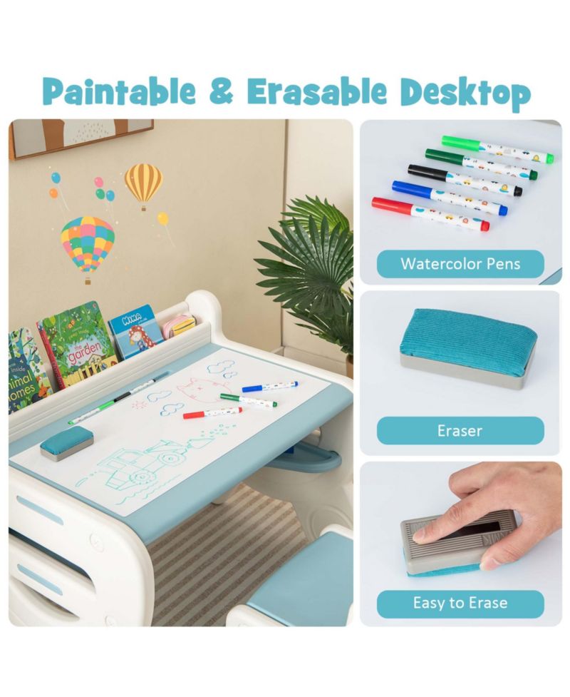 Kids' Erasable Drawing Table and Chair with Storage, 2-Piece Set