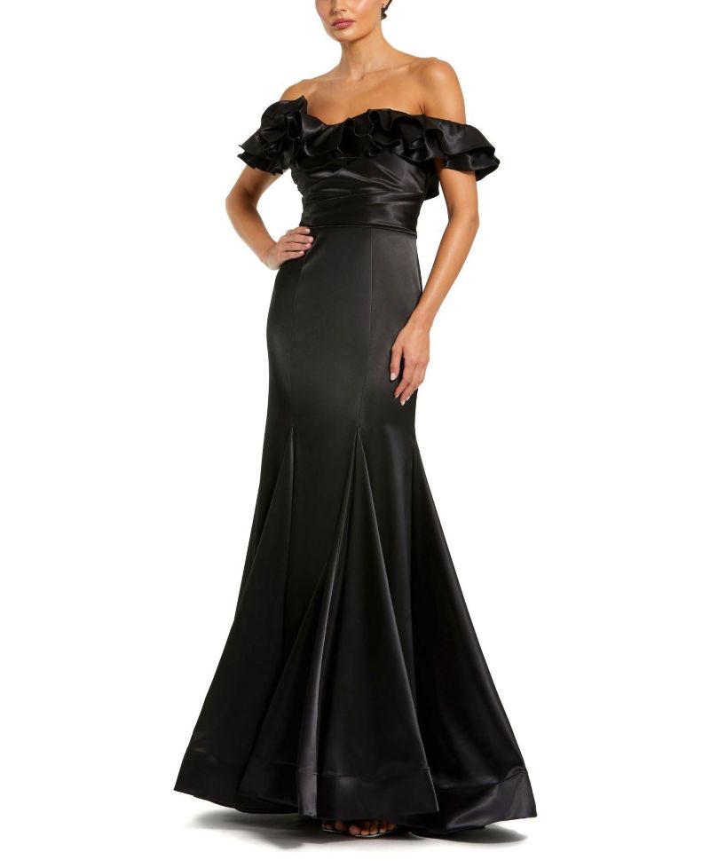 Women's Satin Ruffle Off the Shoulder Mermaid Gown