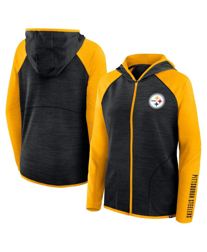 Women's Black/Gold Pittsburgh Steelers Redzone End Around Pass Raglan Full-Zip Hoodie