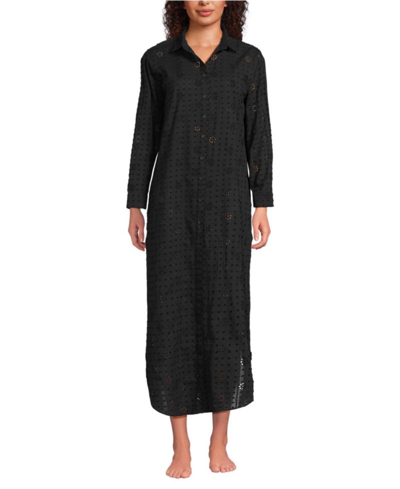 Women's Eyelet Button Down Maxi Cover-up Dress