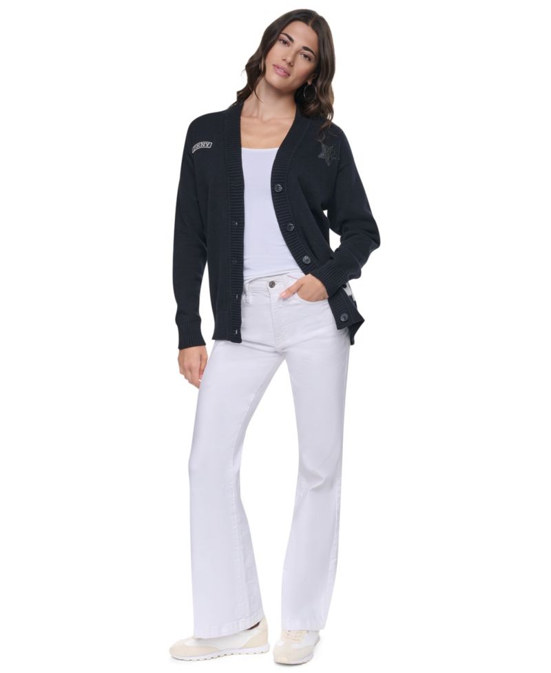 Women's Pins & Patches V-Neck Long-Sleeve Cardigan Sweater