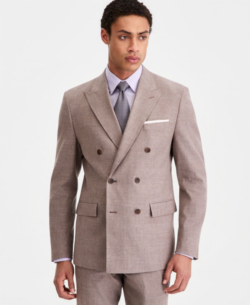 Men's Slim-Fit Double-Breasted Linen-Blend Suit Separates Jacket