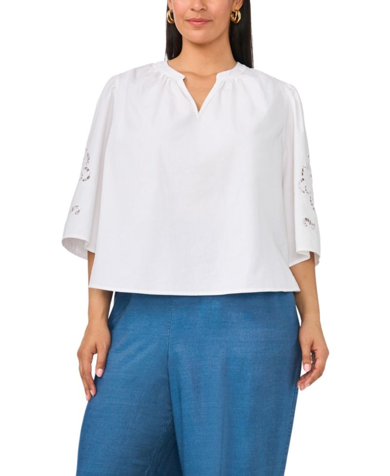 Plus Size 3/4-Length-Sleeve V-Neck Blouse