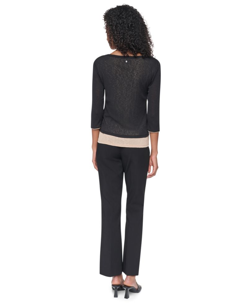 Women's Tissue Knit Scoop Neck 3/4-Sleeve Pullover Sweater