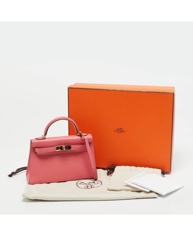Pre-Owned HERMES Kelly Ii Sellier Mini Finish Rose Azalee Chevre Leather Top Handle Bag
