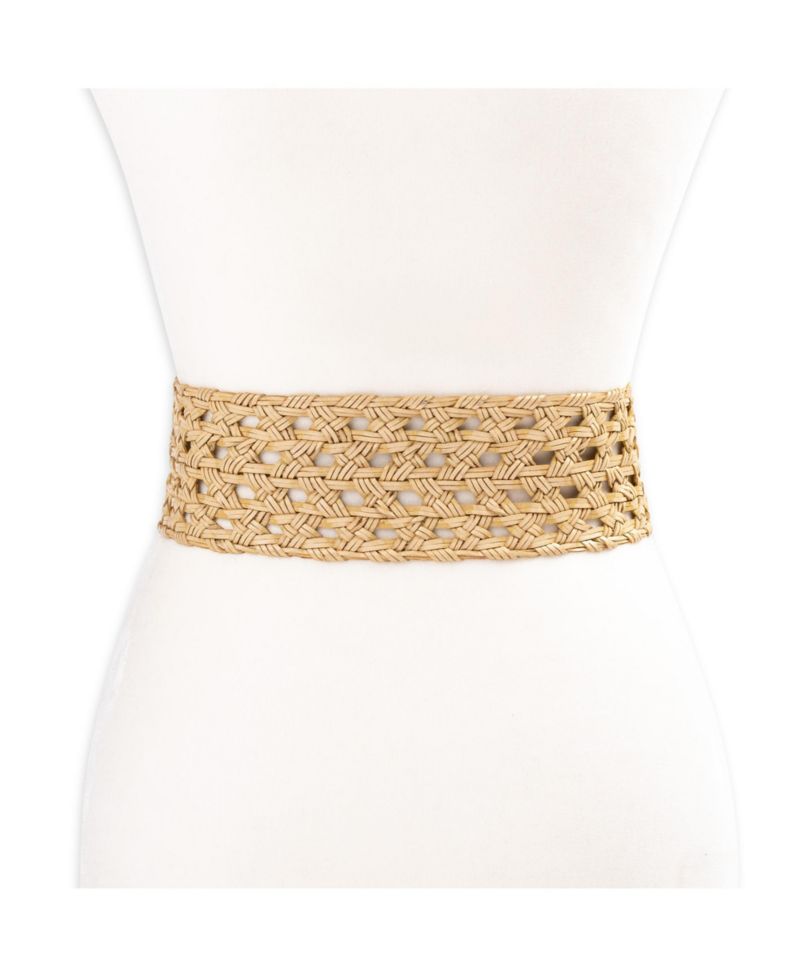 Women's Woven Leather Belt with Circular Center Bar Buckle