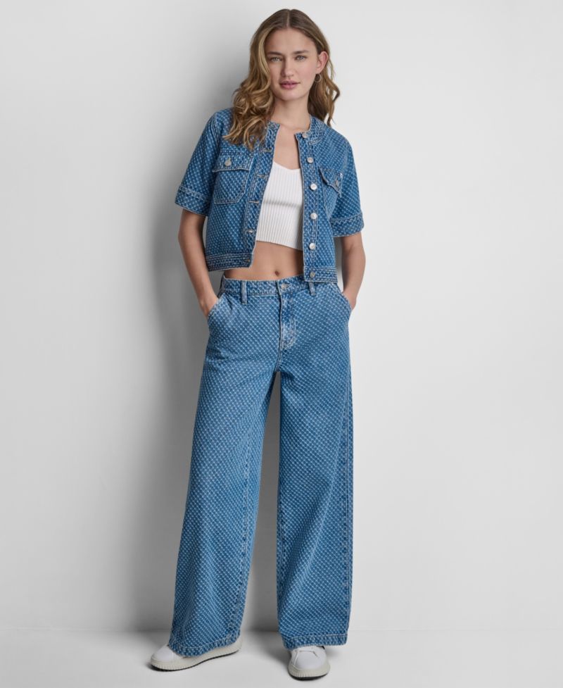 Women's Mid-Rise Wide-Leg Boucle Jeans