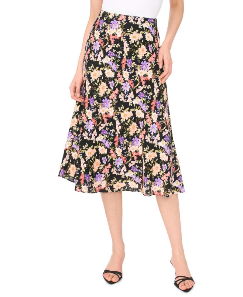 Women's Linen-Blend Floral Midi Skirt