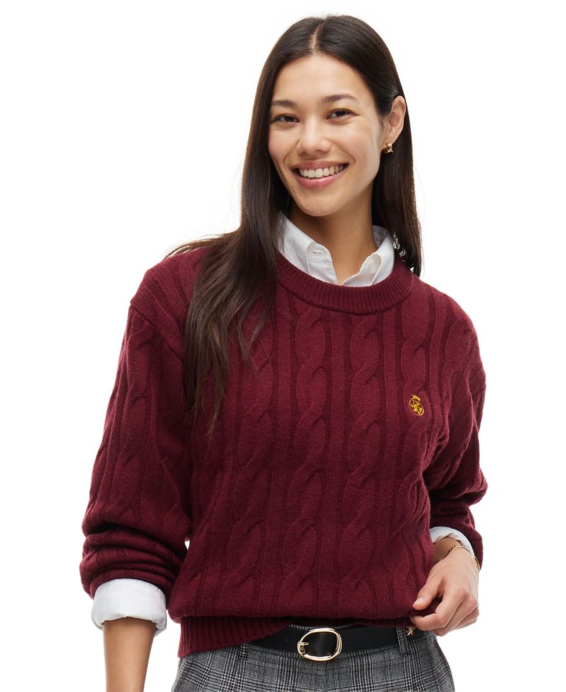 Women's American Icons 100% Wool Cable-Knit Crewneck Sweater