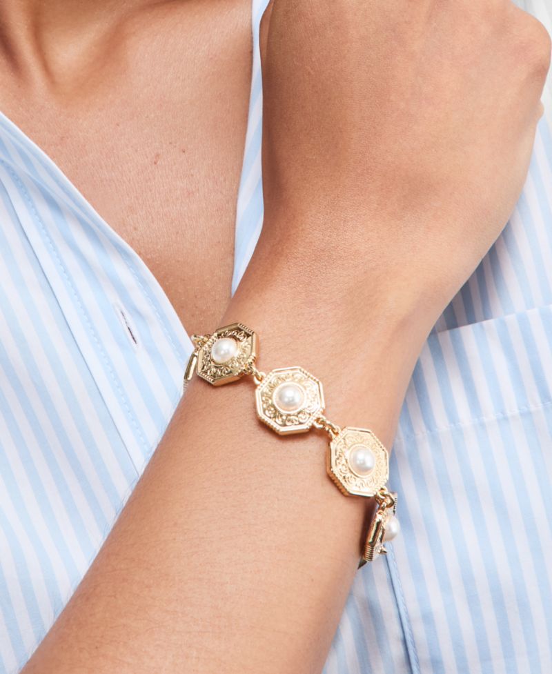 Gold-Tone Faux-Pearl Flex Bracelet