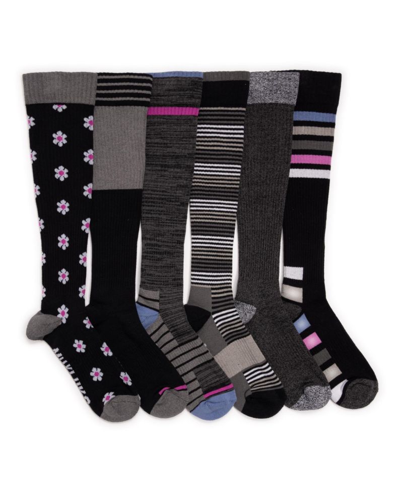 Women's 6 Pair Pack Compression Knee High Cotton Socks