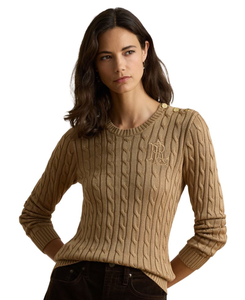 Petite Button-Trim Cable-Knit Sweater