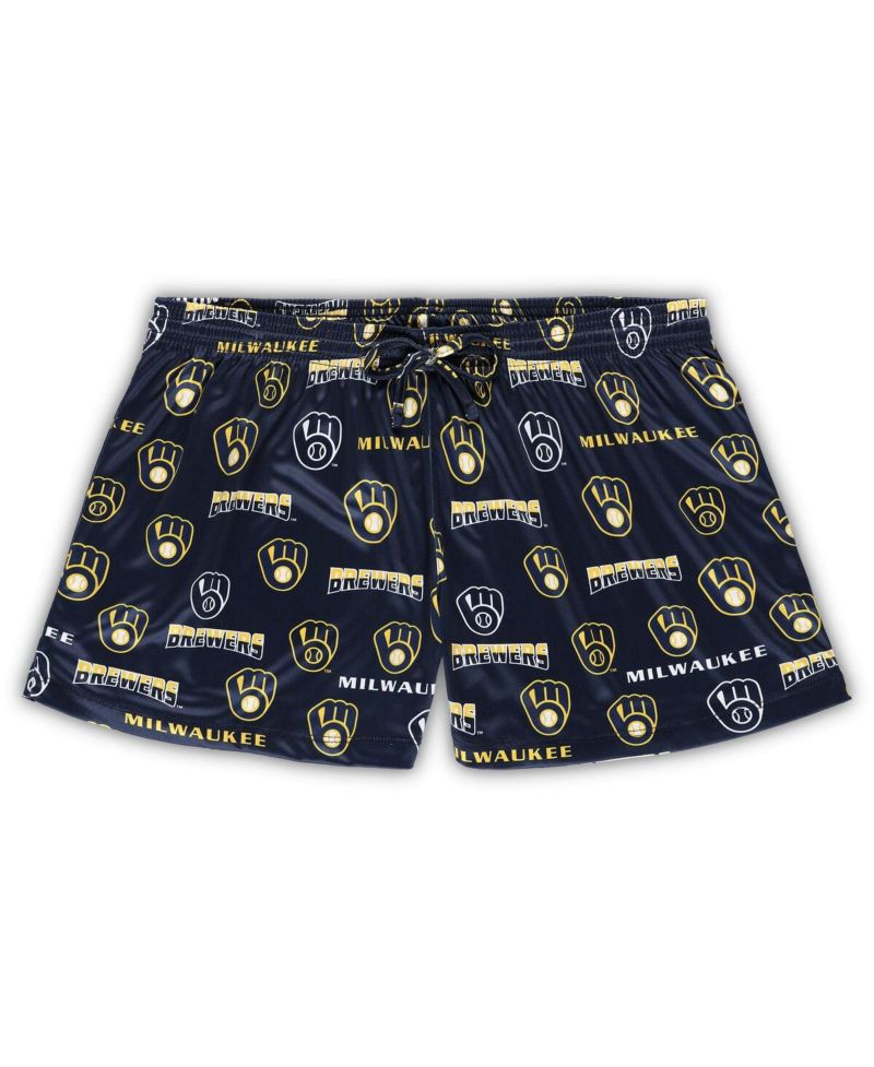 Women's White/Navy Milwaukee Brewers Plus Size Tank Top Shorts Sleep Set