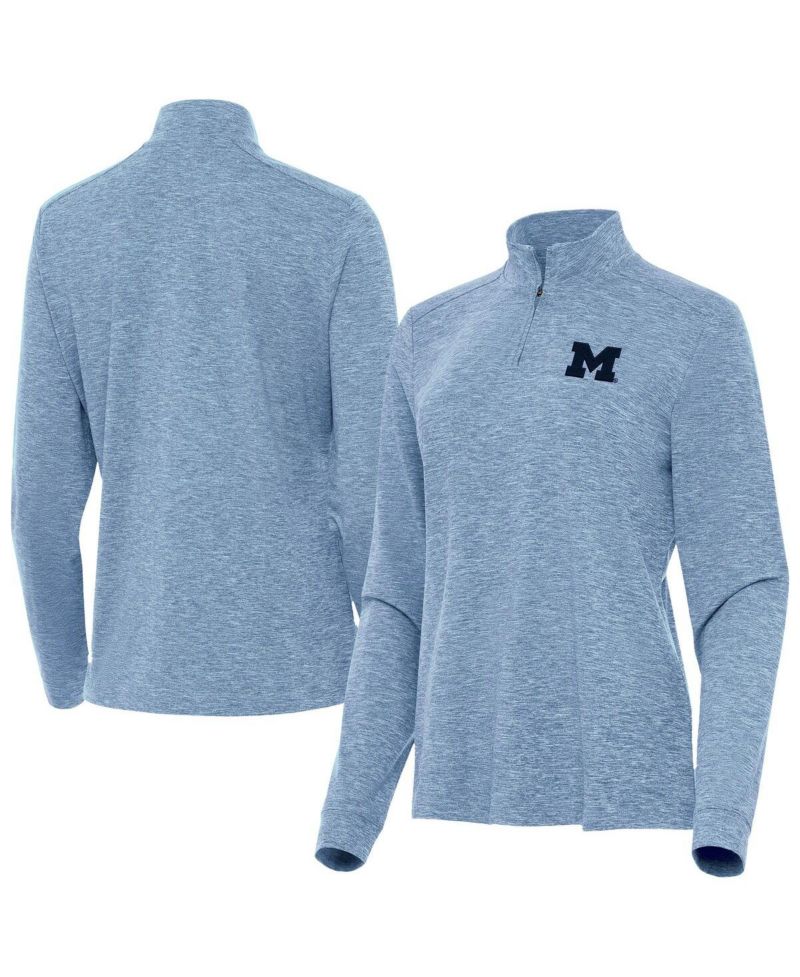 Women's Heather Light Blue Michigan Wolverines Mentor Quarter-Zip