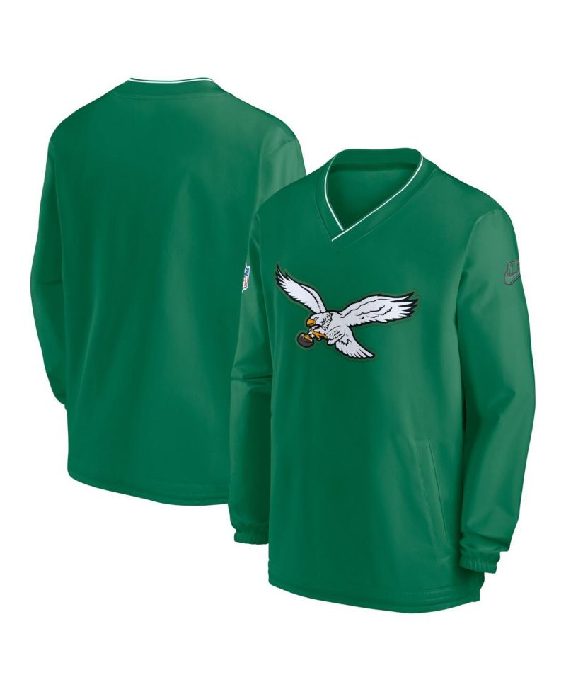 Men's Kelly-Green Philadelphia Eagles Throwback Logo Long-Sleeve V-Neck Windshirt