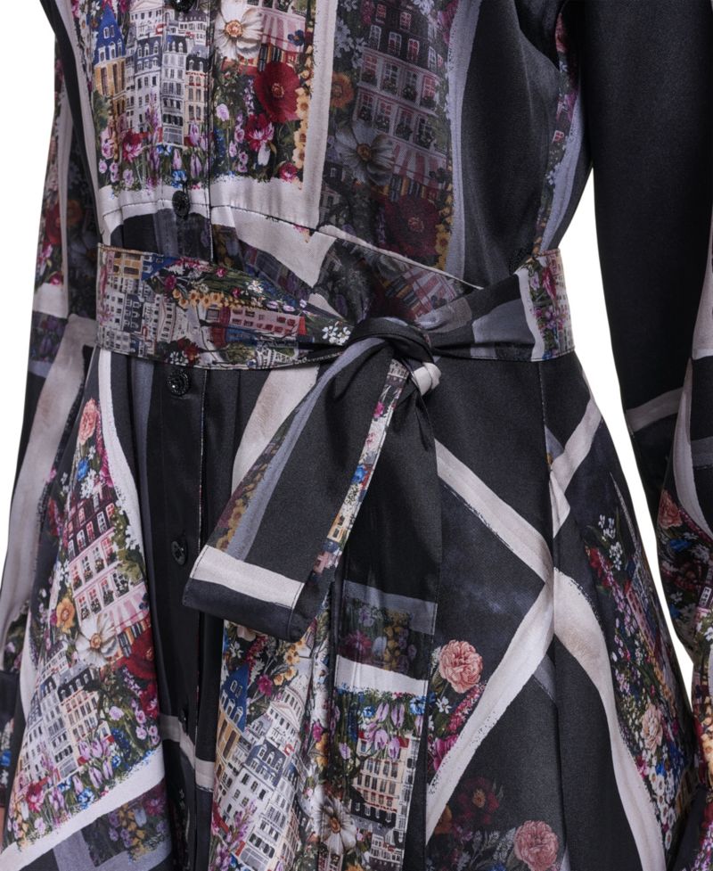 Women's Long-Sleeve Printed Hanky-Hem Dress