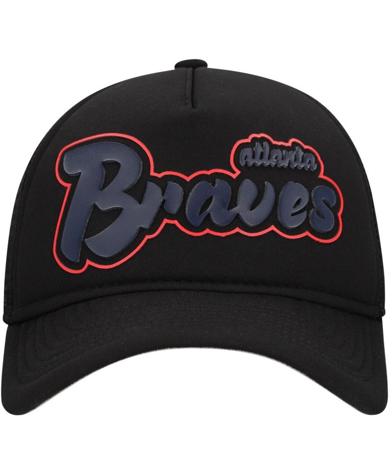 Men's Black Atlanta Braves Retro Bold A-Frame Trucker 9FORTY Adjustable Hat