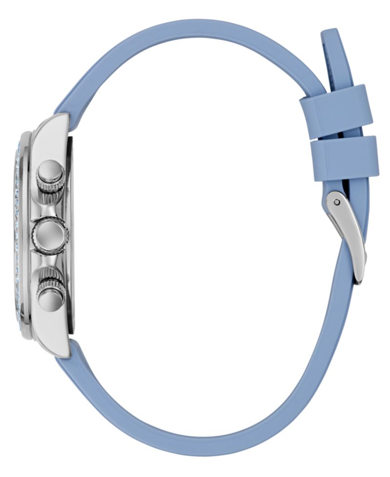 Women's Silver-Tone Sky Blue Silicone Multi-Function Watch, 36mm