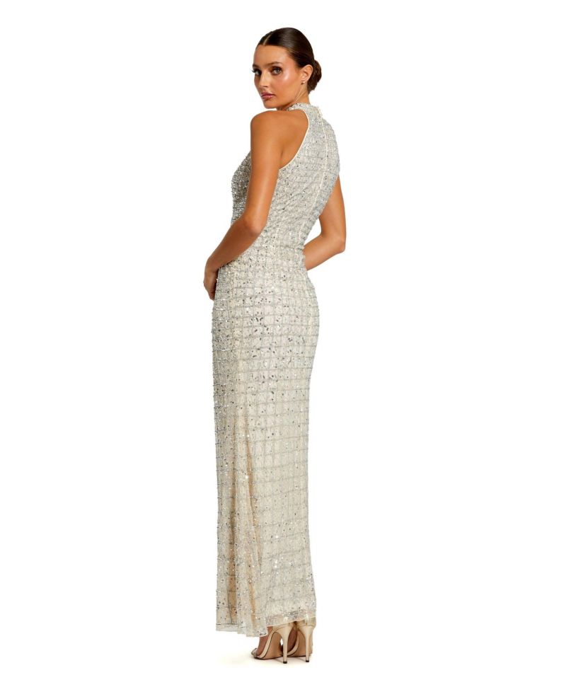 Women's Embellished Halter Neck Keyhole Gown