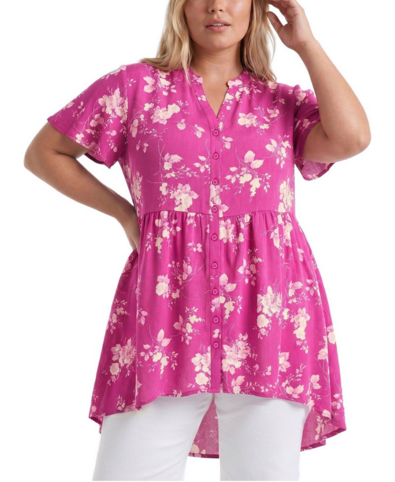 Plus Size Lexie Babydoll Floral Short-Sleeve Tunic