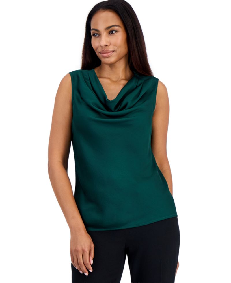 Petite Sleeveless Cowl Neck Draped Blouse
