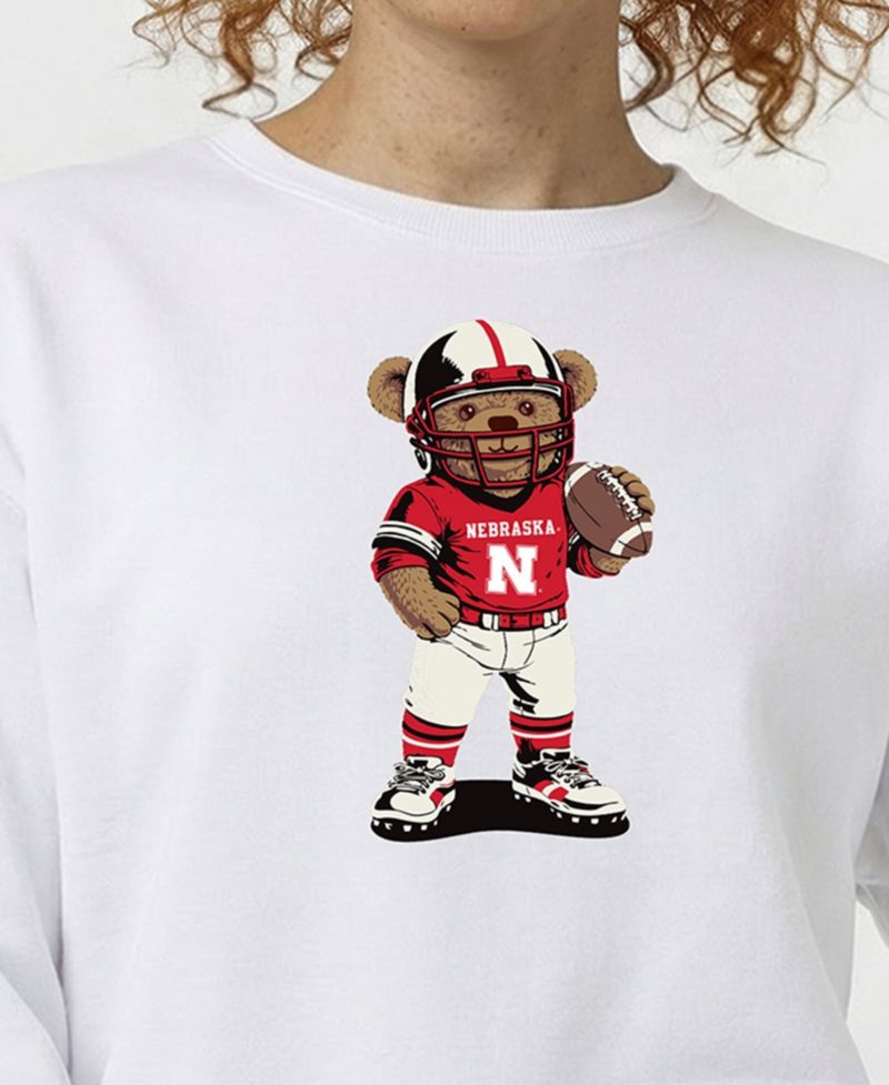 Women's White Nebraska Huskers Teddy Bear Sweatshirt