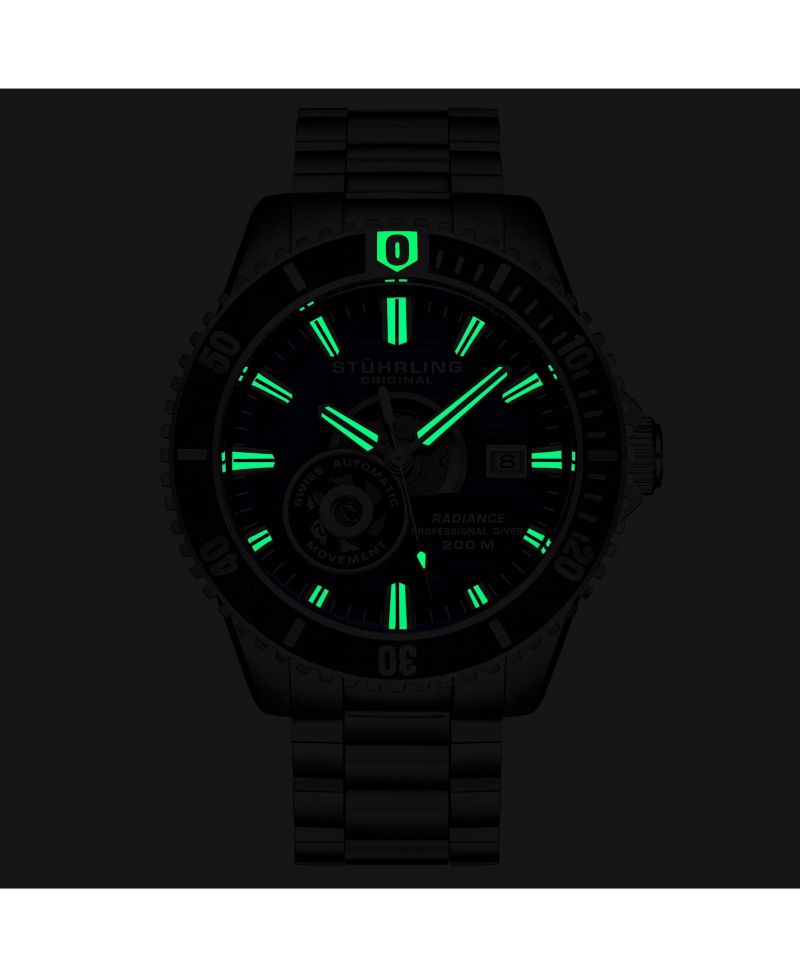 1013 Men s Automatic Watch Swiss Movement Blue Dial Black Bezel Stainless Steel Case and Bracelet 200M Water Resistant Diver Date Window