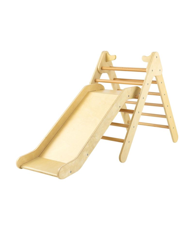 Ages 1+ 2-in-1 Wooden Triangle Climber with Adjustable Slide, 2-Piece Set
