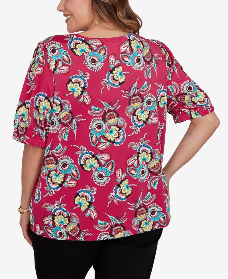 Plus Size Etched Floral Puff Print T-Shirt