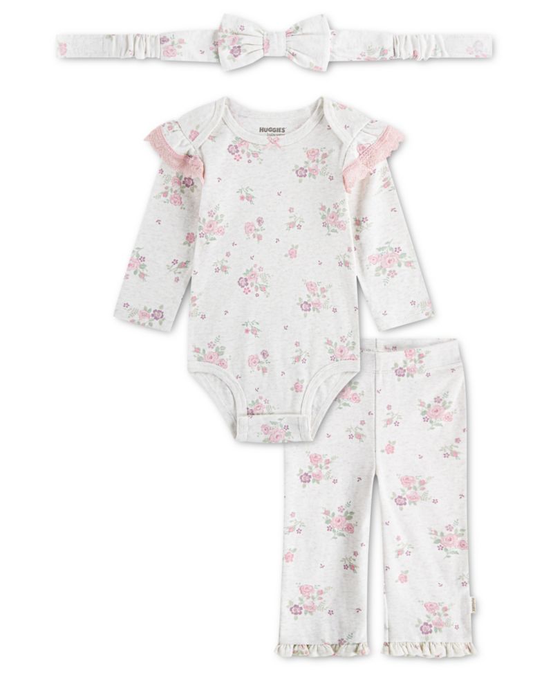 Baby Girls' Babywear Long-Sleeve Bodysuit, Pants and Headband, 3-Piece Set