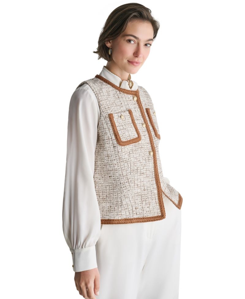 Women's Tweed Sleeveless Button-Front Vest