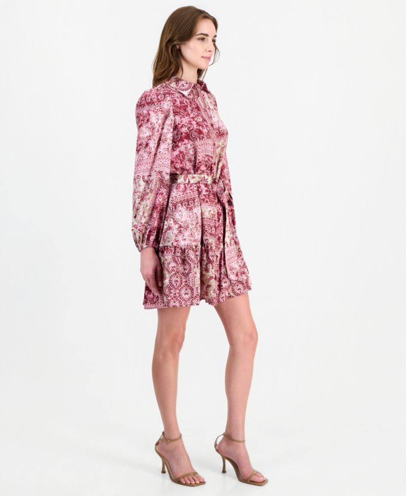Women's Tiered Belted Shirt Dress